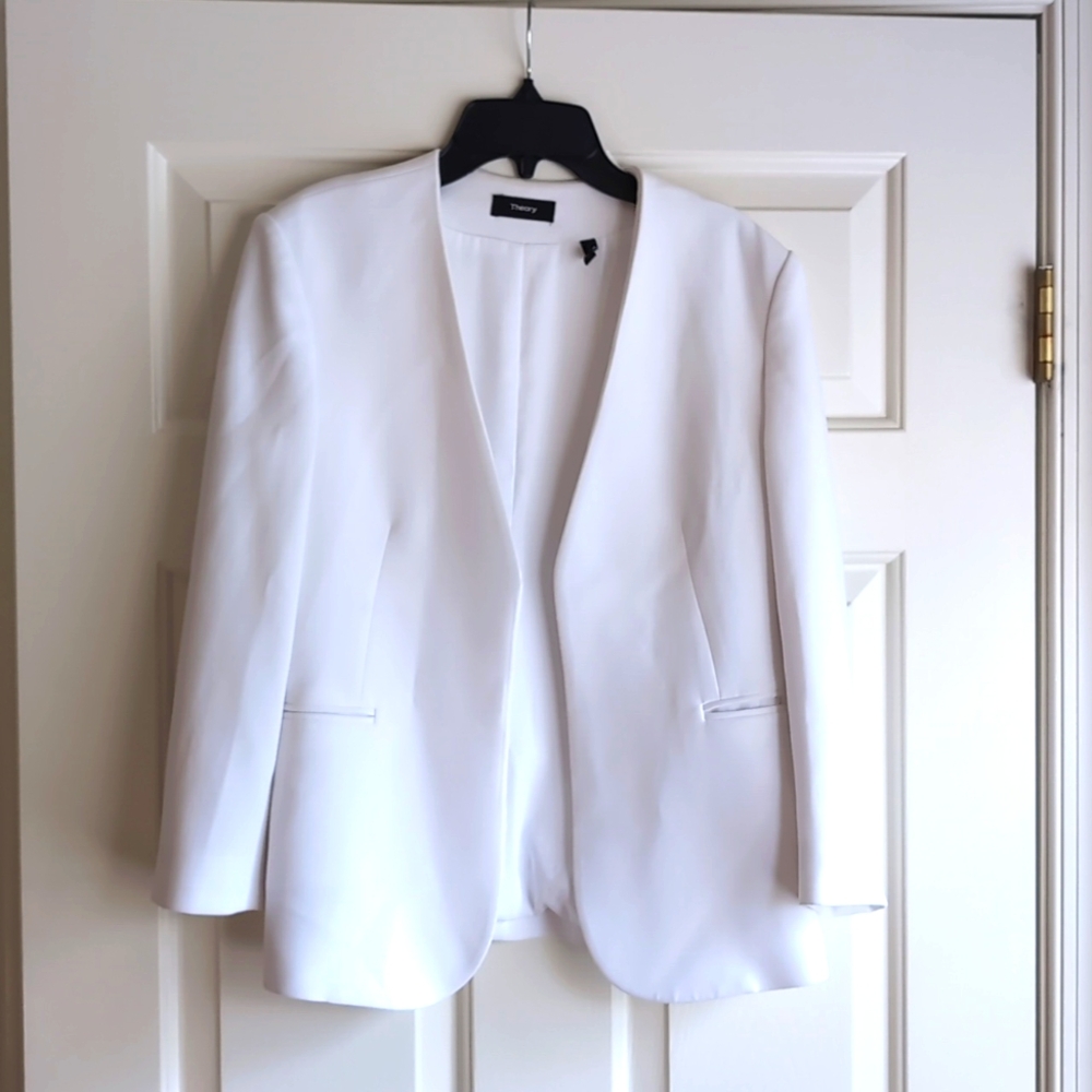 Theory Lindraya B Blazer White Admiral Crepe Sz 6